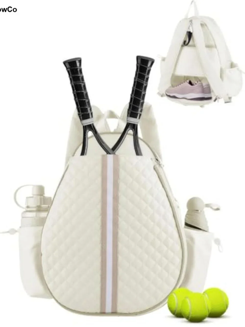 Quilted Tennis Sling Crossbody Backpack with Fence Hook, Water Resistant